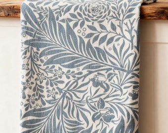 Blue Floral Tea Towel - Cotton Twill Kitchen Dish Cloth, Farmhouse Kitchen Decor, Cottagecore Botanical Gift TOE FISH ART