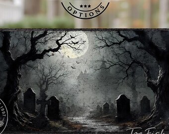 Haunted Graveyard Halloween Sign – Rustic, Creepy Fall, Dark Moody Wall Art, Autumn Mantel Canvas or Outdoor Metal Print