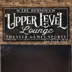 Personalized Custom Upper Level Lounge Sign Modern Farmhouse Wall Decor Family Name Sign Retro Loft Apartment Man Cave Bar Art Canvas Print
