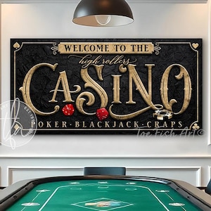 Casino High Rollers Personalized Sign Poker Room Customized Art Modern Farmhouse Wall Decor Bourbon Billiards Personal Unique CANVAS Print