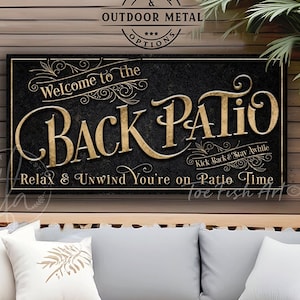 Enseigne personnalisée à l'arrière du jardin, bar et grill pour piscine et terrasse, nom personnalisé, décoration murale sur toile de ferme moderne ou impression sur métal pour l'extérieur