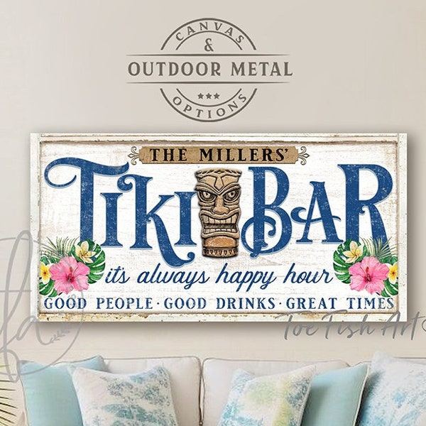 Personalized Tiki Bar Sign Tiki Hut Beach Signs Backyard Grill Deck Outside Pool & Patio Custom Name Bar Sign Rustic canvas or Outside Metal