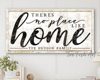 There's no place like home Family Last Name Established Signs Modern Farmhouse Wall Decor Personalized Large Rustic Canvas Print Vintage Art