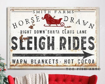 Sleigh Ride Sign Sleigh Rides Holiday Fun Farmhouse Christmas Decor Personalized Sign Rustic Name Established Sign Vintage Canvas Print Art