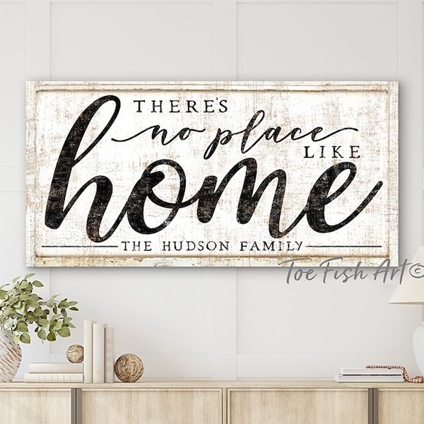 There's no place like home Family Last Name Established Signs Modern Farmhouse Wall Decor Personalized Large Rustic Canvas Print Vintage Art