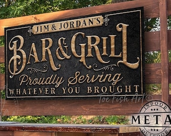 METAL SIGN! Personalized Bar & Grill Sign Outdoor Backyard Pool Patio Deck Porch Custom Family Name Sign Modern Farmhouse Rustic Wall Art