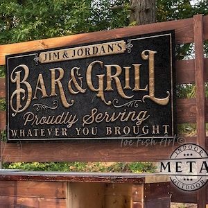 PANNEAU EN MÉTAL ! Enseigne personnalisée pour bar et grill, cour extérieure, piscine, patio, terrasse, porche, nom de famille personnalisé, ferme moderne, art mural rustique