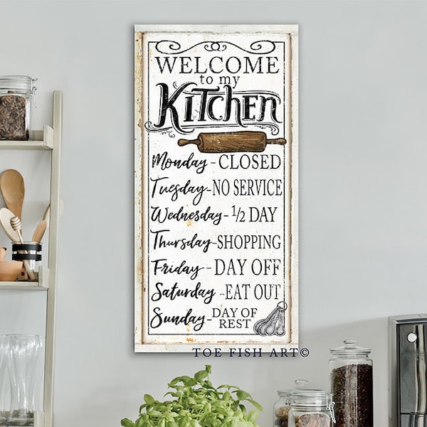 Personalized Kitchen Sign Family Name Rules Last Name Established Signs Open Hours Rustic Farmhouse Wall Decor Kitchen Wall Art Gift For Her