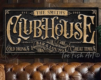 Personalized Custom Clubhouse Bar Lounge Sign Modern Farmhouse Wall Decor Name Retro Basement Man Cave Club Canvas Or Outdoor Metal Print