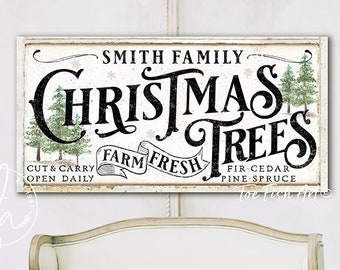 Christmas Tree Farm Sign Family Name Modern Farmhouse Wall Decor Christmas Trees For Sale Rustic Vintage Canvas Print Holiday Decorations