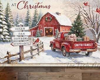 All Roads Lead Home At Christmas Sign – Rustic Farmhouse Holiday Wall Art, Canvas or Outdoor Metal Print, Family Name Xmas Decor