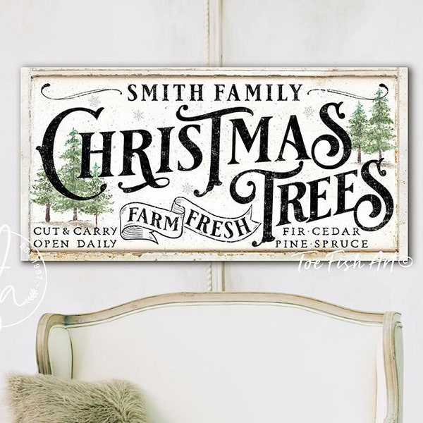 Christmas Tree Farm Sign Family Name Modern Farmhouse Wall Decor Christmas Trees For Sale Rustic Vintage Canvas Print Holiday Decorations