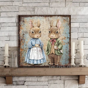 Easter Decoration Vintage Inspired Bunny Rabbit Sign Rustic Wall Art ...