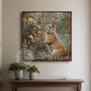 Vintage Bunny Sign Modern Farmhouse Wall Decor Rustic Easter Rabbit Art Mantel Decoration Country Kitchen Cottage Living Room Canvas Print