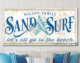 Beach House Sign Custom Family Name Sign Personalized Date Coastal Farmhouse Wall Decor Large Rustic Chic Canvas Print Vintage Home Cottage