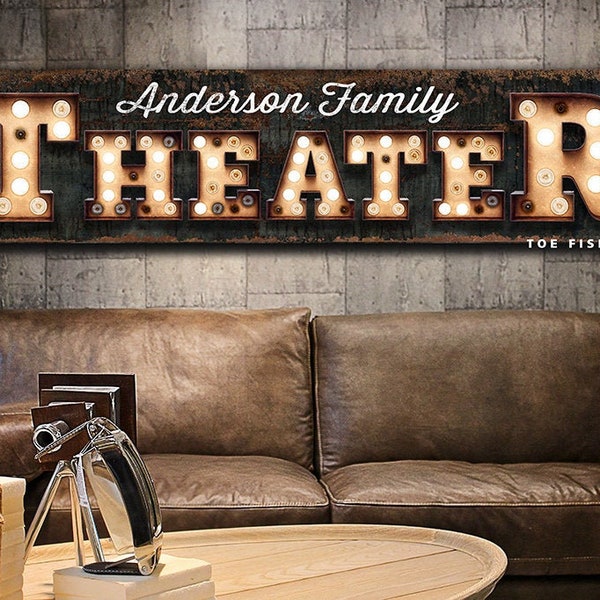 Movie Room Sign Modern Farmhouse Wall Decor Custom Name Sign Family Personalized Theater Sign Large Rustic Wall Art Drive In CANVAS Print