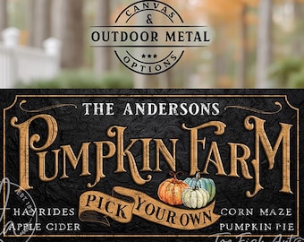 Personalized Pumpkin Farm Sign – Halloween & Fall Porch Decor, Custom Family Name Modern Farmhouse Wall Art, Autumn Canvas or Metal Print