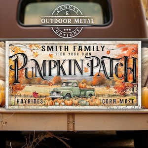 Pumpkin Patch Sign Rustic Fall Decor Family Name Modern Farmhouse Wall Art Autumn Harvest Pumpkin Farm Vintage Signs Canvas or Outdoor Metal
