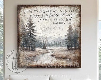 Vintage Scripture Sign Modern Farmhouse Wall Decor Rustic Holiday Come to Me All who are Weary Matthew 11:28 Mantel Decoration Canvas Print