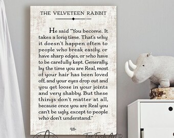 Velveteen Rabbit Book Page Quote Sign, Canvas Print, Farmhouse Sign, Nursery Decor, Kids Room, Home DecoBook, Custom Quote Sign, Gift, Love