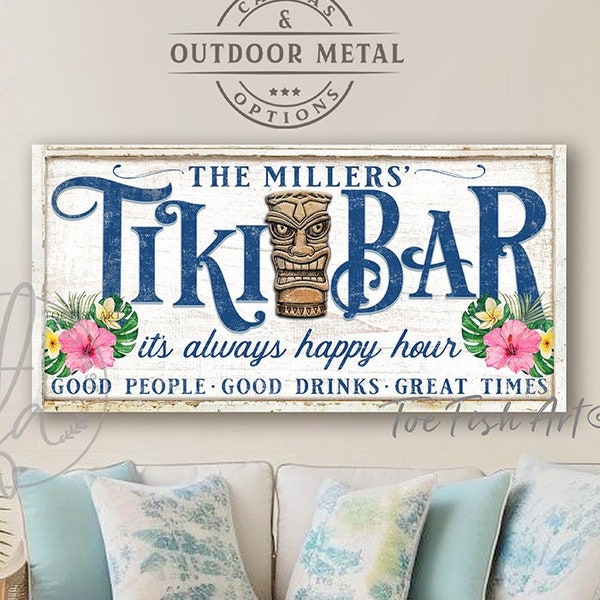 Personalized Tiki Bar Sign Tiki Hut Beach Signs Backyard Grill Deck Outside Pool & Patio Custom Name Bar Sign Rustic canvas or Outside Metal