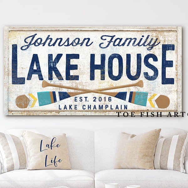 Custom Lake House Sign Modern Farmhouse Wall Decor Family Name Sign Large Rustic Art Summer Cottage Cabin Gift Personalized Lake Life Sign