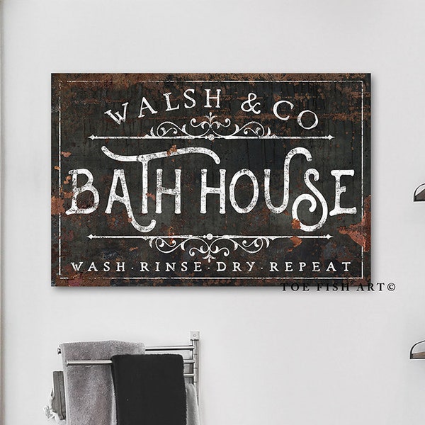 PERSONALIZED Custom Bath House Sign Bathroom Art Family Name and Co Sign Modern Farmhouse Wall Decor Rustic Art Best Wall Decor Canvas Print