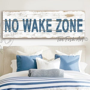 No Wake Zone Sign Rustic Lake House Art Large Coastal Modern Farmhouse Wall Decor Lake House Summer Cottage Beach Bedroom Art Canvas Print