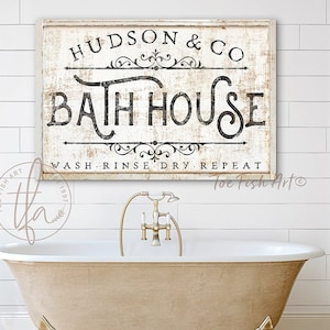 PERSONALIZED Custom Bath House Sign Bathroom Art Family Name and Co Sign Modern Farmhouse Wall Decor Rustic Art Best Wall Decor Canvas Print