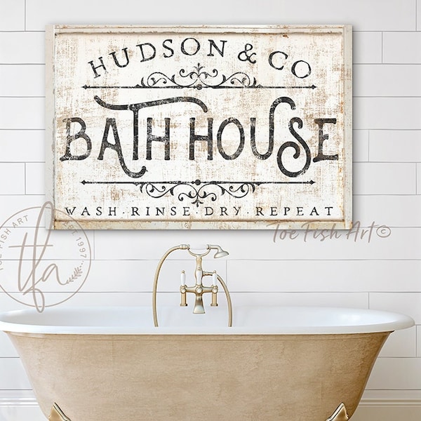 PERSONALIZED Custom Bath House Sign Bathroom Art Family Name and Co Sign Modern Farmhouse Wall Decor Rustic Art Best Wall Decor Canvas Print