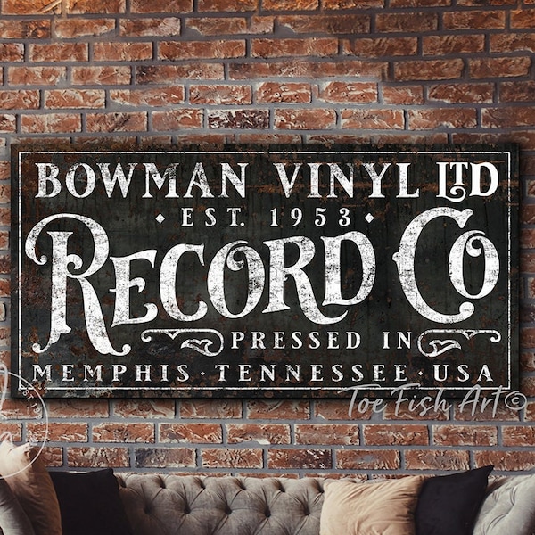 Record Label Company Sign Personalized Family Name Vinyl Turntable Recording Studio Custom Music Sign Industrial Wall Decor Canvas Print Art