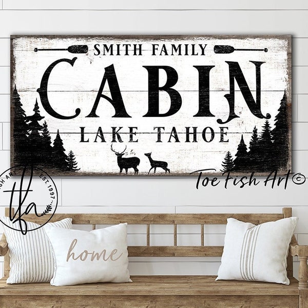Custom Cabin Sign Modern Farmhouse Wall Decor Family Name Large Rustic Art Summer Lakeside Cottage Cabin Personalized Lake House Life Sign