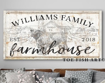 Modern Farmhouse Wall Decor Custom Family Name Established Sign Rustic Ranch Personalized Living Room Wall Art Vintage Canvas Print Farm