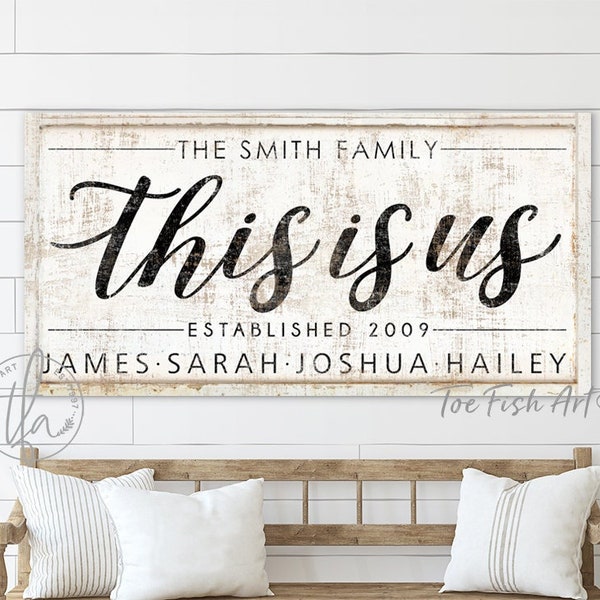 This Is Us Sign Custom Family Last Name Established Personalized Gift Modern Farmhouse Wall Decor Canvas Print Living Room Gathering Place