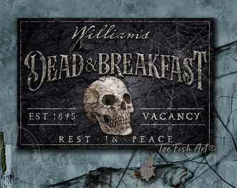Dead and Breakfast Halloween Sign – Vintage Farmhouse Canvas Print, Rustic Fall Wall Art, Creepy Spooky Autumn Decoration for Home Décor