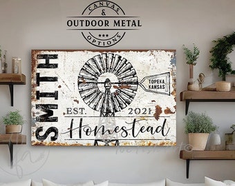 Personalized Homestead Sign Windmill Family Name Art Rustic Farmhouse Wall Decor Rustic Vintage Wall Art Large Canvas or Outdoor Metal Print