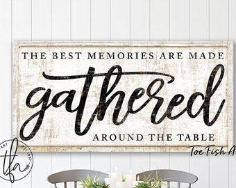 The Best Memories are Made Gathered Around the Table Modern Farmhouse Wall Decor Dining Room Wall Sign Kitchen Decor Large Canvas Print Art