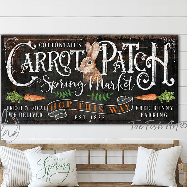 Easter Decor Decoration Holiday Family Name Sign Modern Farmhouse Wall Decor Spring Market Carrot Patch Bunny Rabbit Vintage Canvas Print