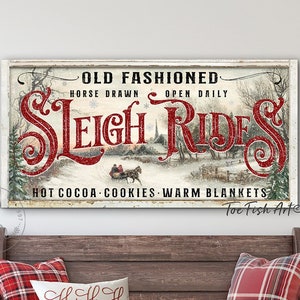 Sleigh Rides Sign Rustic Christmas Art Modern Farmhouse Wall Decor Vintage Holiday Customized Sign Vintage Canvas or OUTDOOR METAL Print