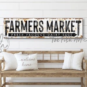 Modern Farmhouse Wall Decor Farmers Market Sign Eggs Dairy Farm Sign Large Rustic Art Family Ranch Industrial Style Vintage Art Canvas Print