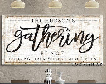 The Gathering Place Sign Custom Last Name Established Sign Personalized Living Room Wall Art Rustic Farmhouse Decor Modern Farm Dining Room