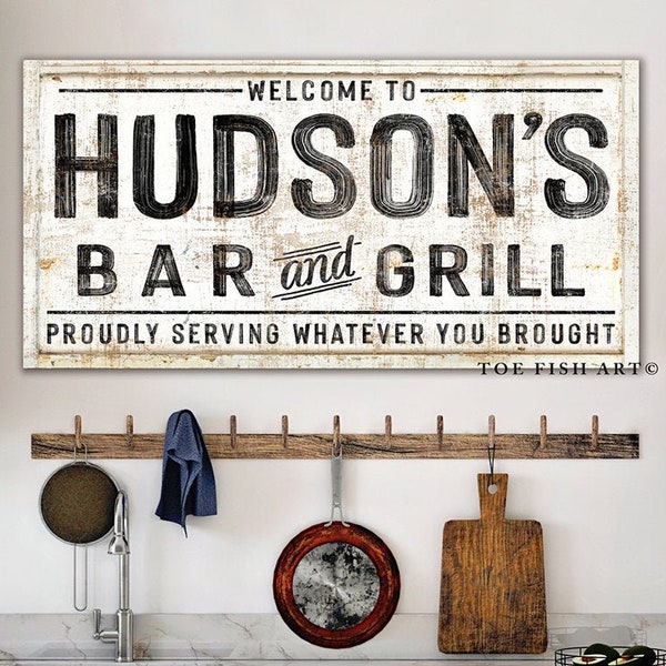 Bar and Grill Sign Modern Farmhouse Wall Decor Last Name Established Sign Large Rustic Wall Art Industrial Vintage Signs Kitchen Lounge sign