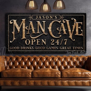 Personalized MAN CAVE Sign Custom Mancave Bar Modern Farmhouse Wall Decor Rustic Lounge Wall Art Fathers Day Gifts TV Sports Canvas Print