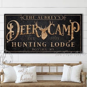 Deer Camp Sign Hunting Lodge Club Modern Farmhouse Wall Decor Rustic Country Cabin Personalized Gifts for Men Canvas or Outdoor Metal Print