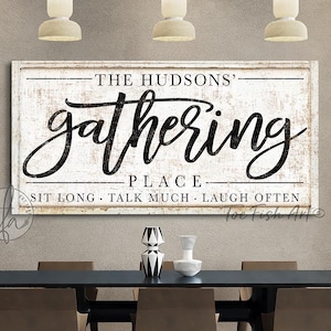 The Gathering Place Sign Custom Last Name Established Sign Personalized Living Room Wall Art Rustic Farmhouse Decor Modern Farm Dining Room