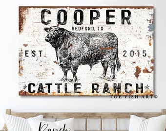 Modern Farmhouse Wall Decor Cattle Company Last Name Established Family Sign Rustic Cow Decor Large Living Room Wall Art Custom Personalized