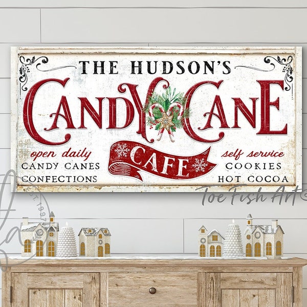 Personalized Candy Cane Sign Rustic Christmas Decor Modern Farmhouse Vintage Holiday Art Personalized Family Name St Nick's Canvas Print