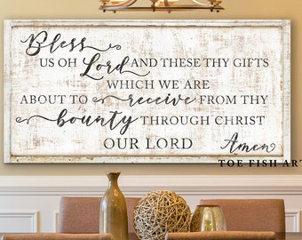 Bless Us Oh Lord Sign Rustic Farmhouse Decor Dinner Blessing Grace Dining Room Sign Meal Prayer Kitchen Bible Scripture Amen Canvas Wall Art