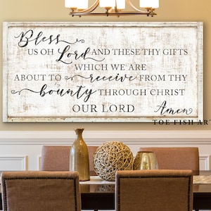 Bless Us Oh Lord Sign Rustic Farmhouse Decor Dinner Blessing Grace Dining Room Sign Meal Prayer Kitchen Bible Scripture Amen Canvas Wall Art
