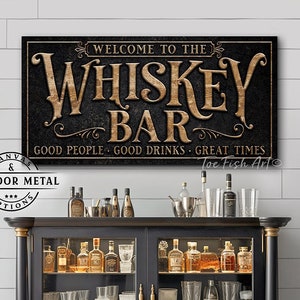 Whiskey Bar Sign Personalized Whiskey Wall Art  Man Cave Last Name Custom Rustic  Bourbon Bar Signs Vintage Canvas or Outdoor Metal Print